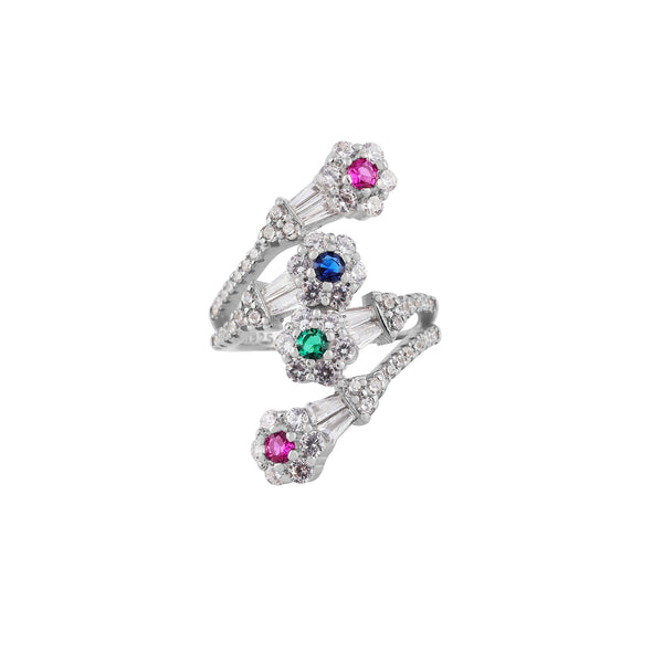 Multi-Gemstone and Pave Silver Ring for her