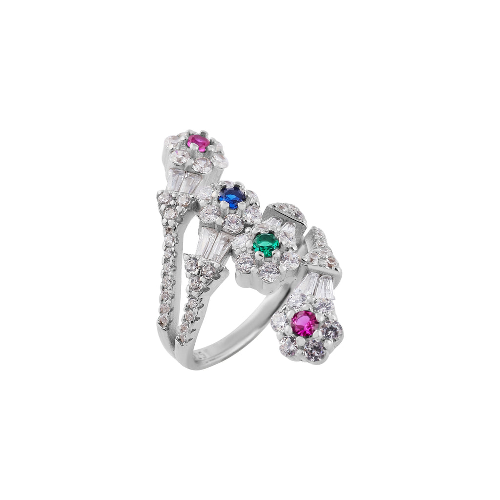 Multi-Gemstone and Pave Silver Ring for her