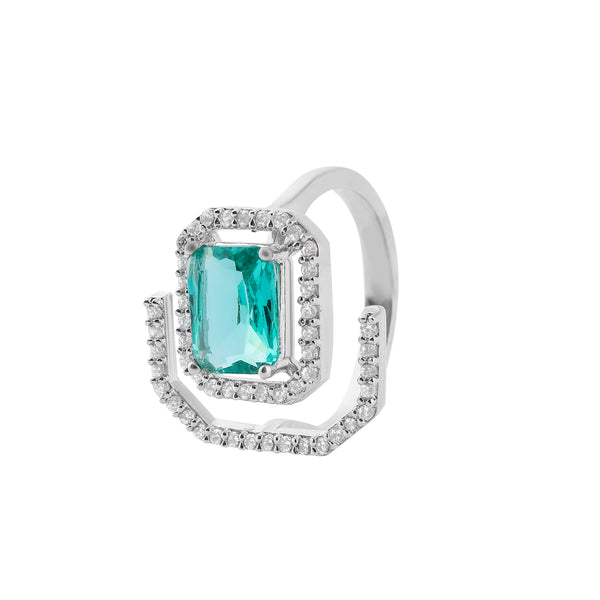 Octagon Gemstone Pave Detail Silver Ring for her