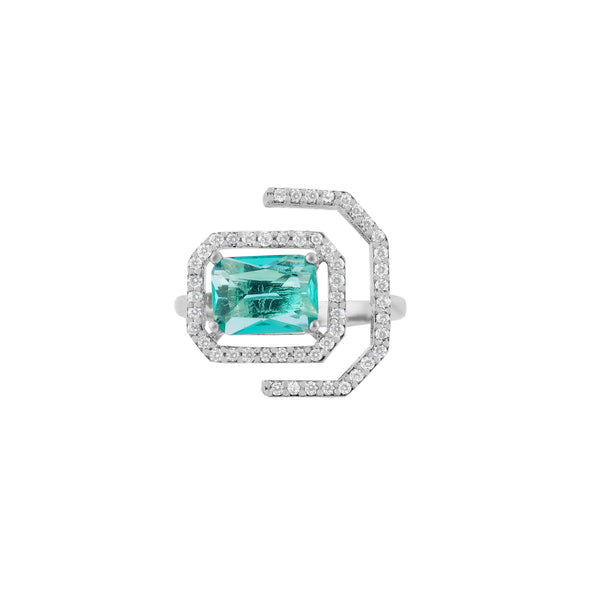 Octagon Gemstone Pave Detail Silver Ring for her