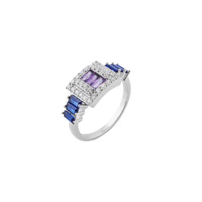 Rectangular Gemstone and Baguette Accent Silver Ring for her