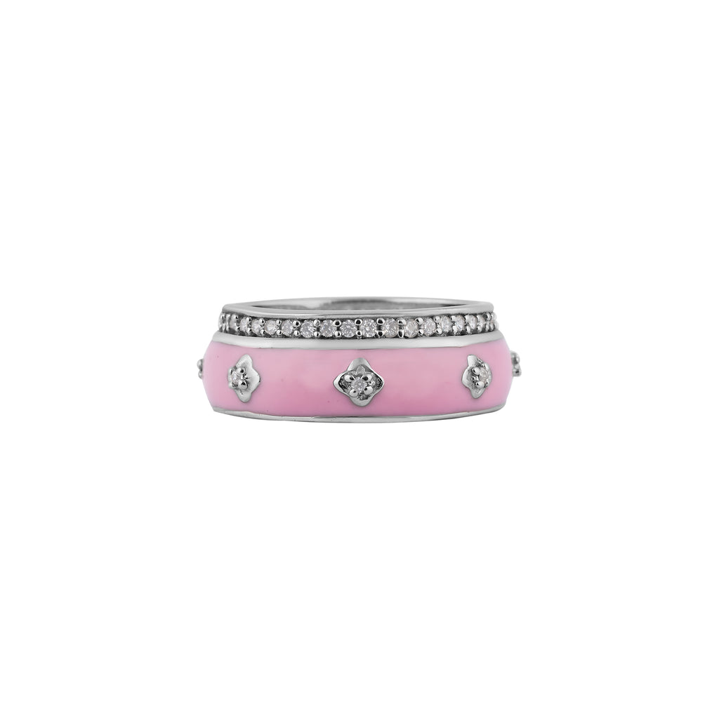 Pink Enamel Pave Detail Silver Band for her
