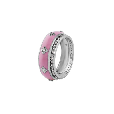 Pink Enamel Pave Detail Silver Band for her