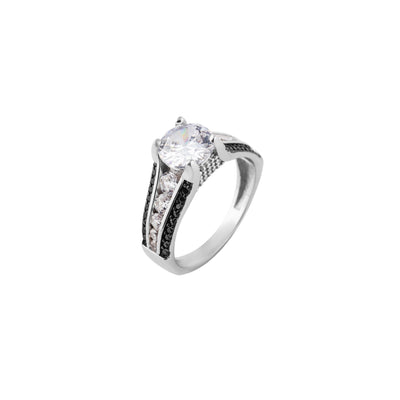 Round CZ Black and White Accent Silver Ring for her