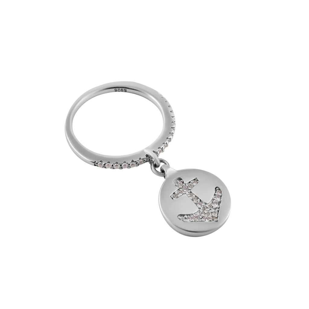 Round CZ Black and White Accent Silver Ring for her