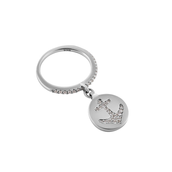 Round CZ Black and White Accent Silver Ring for her