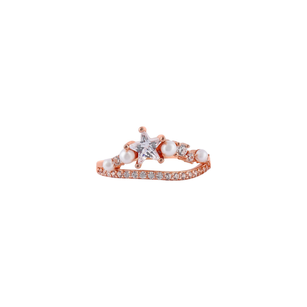Star and Pearl Accent Rose Gold Ring for her