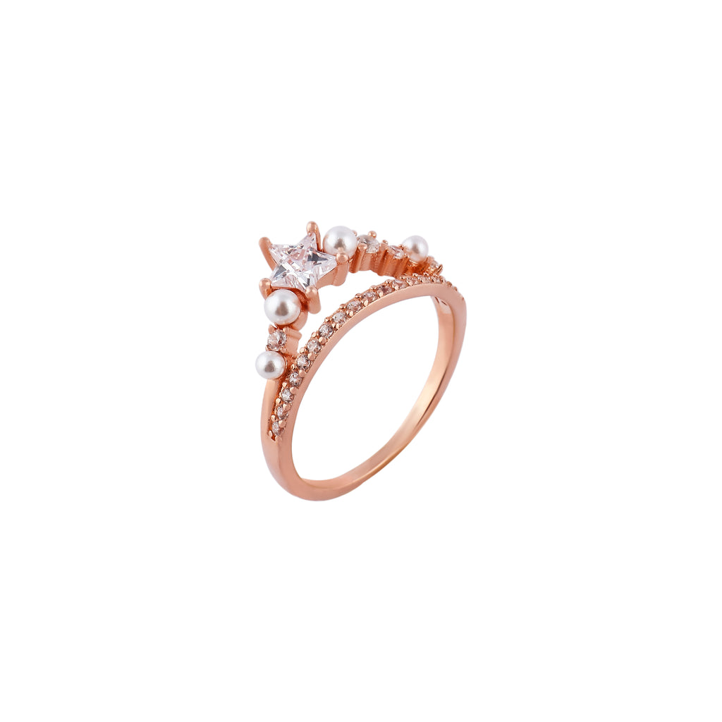 Star and Pearl Accent Rose Gold Ring for her