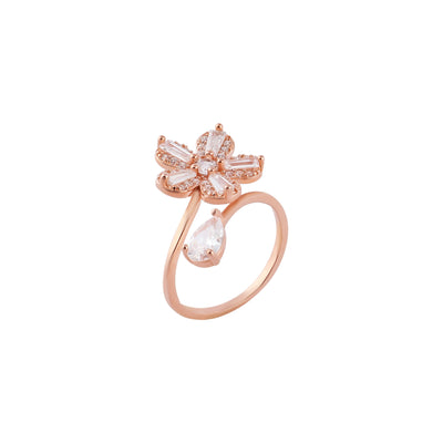 Floral and Pear CZ Open Rose Gold Ring for her