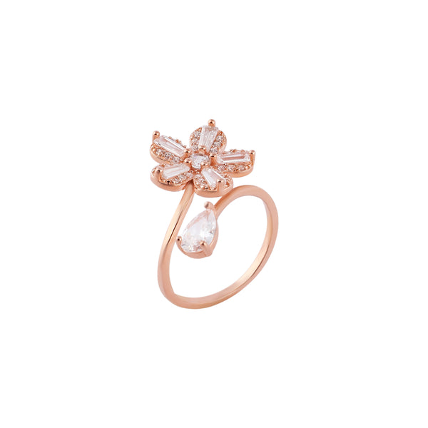 Floral and Pear CZ Open Rose Gold Ring for her