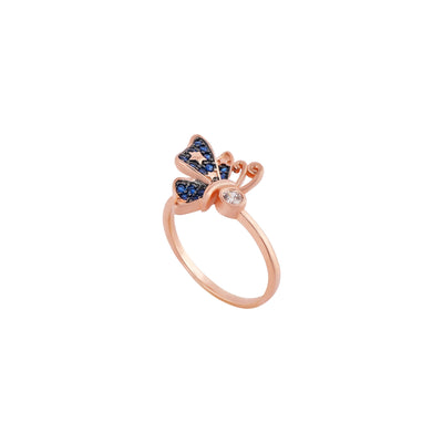 Butterfly Blue and White CZ Rose Gold Ring for her