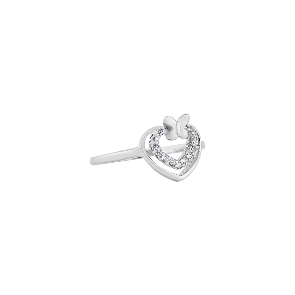 Heart and Butterfly CZ Silver Ring for her