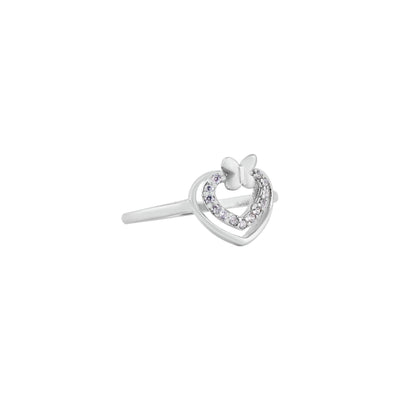Heart and Butterfly CZ Silver Ring for her