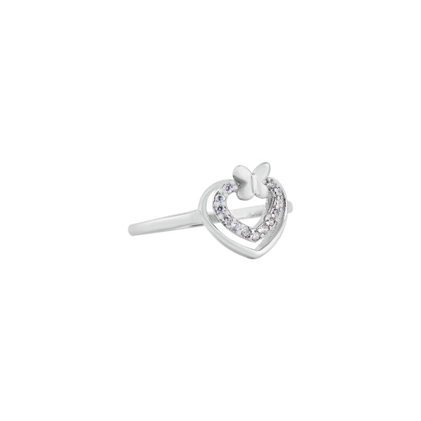 Heart and Butterfly CZ Silver Ring for her