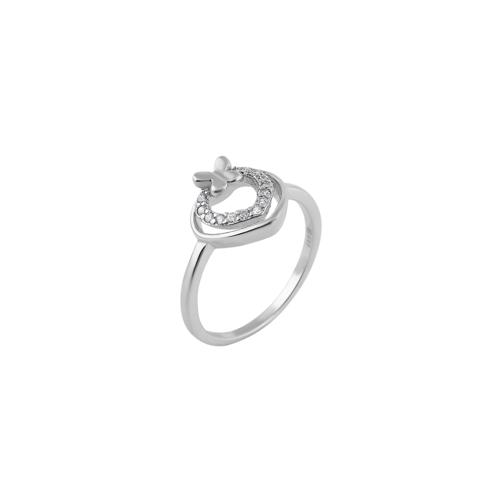 Heart and Butterfly CZ Silver Ring for her