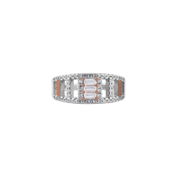 Geometric Openwork Baguette CZ Silver Ring for her Nav