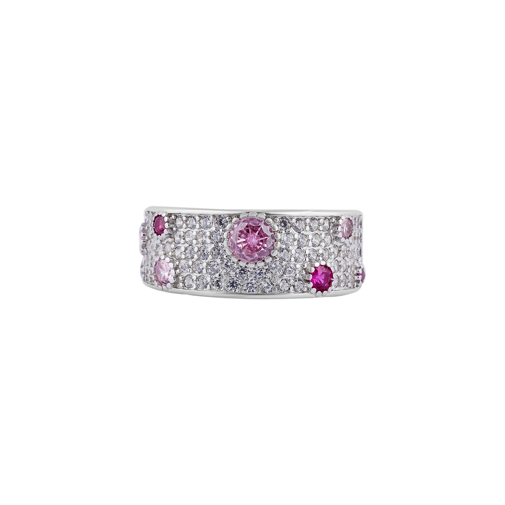 Pave and Round Pink Gemstone Silver Ring for her