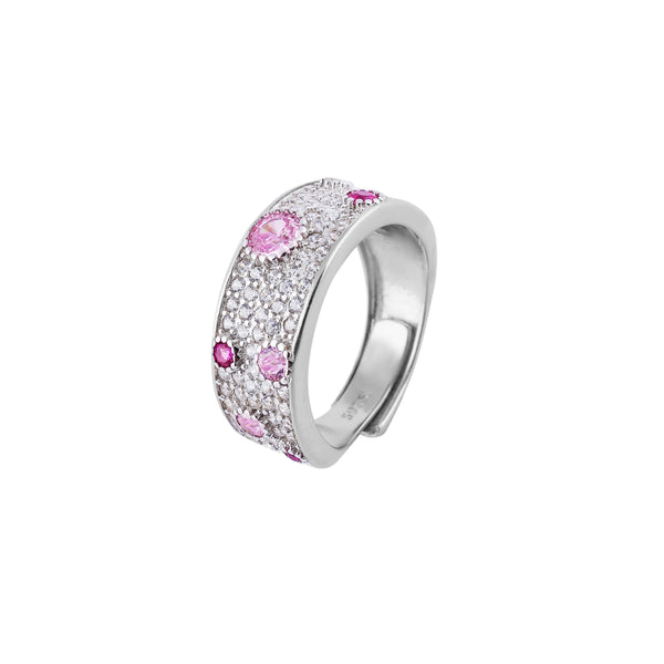 Pave and Round Pink Gemstone Silver Ring for her
