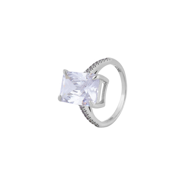 Radiant Cut CZ Pave Accent Silver Ring for her