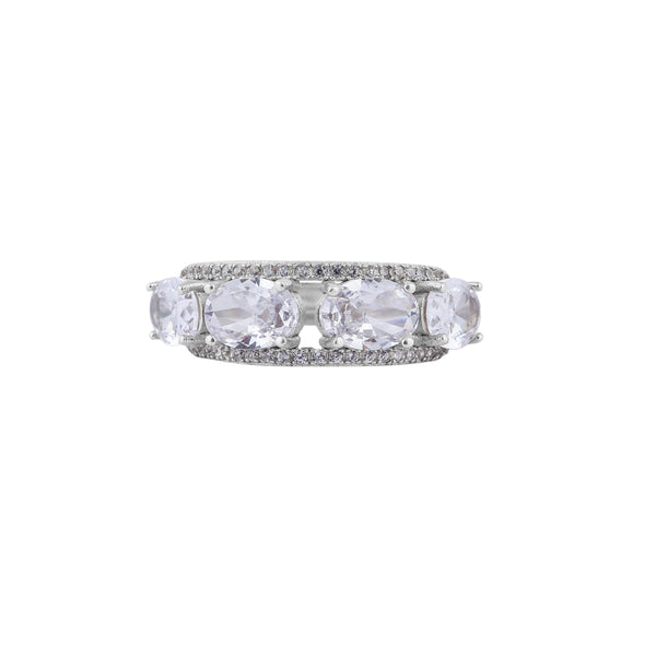 Three Oval Halo CZ Silver Ring for her