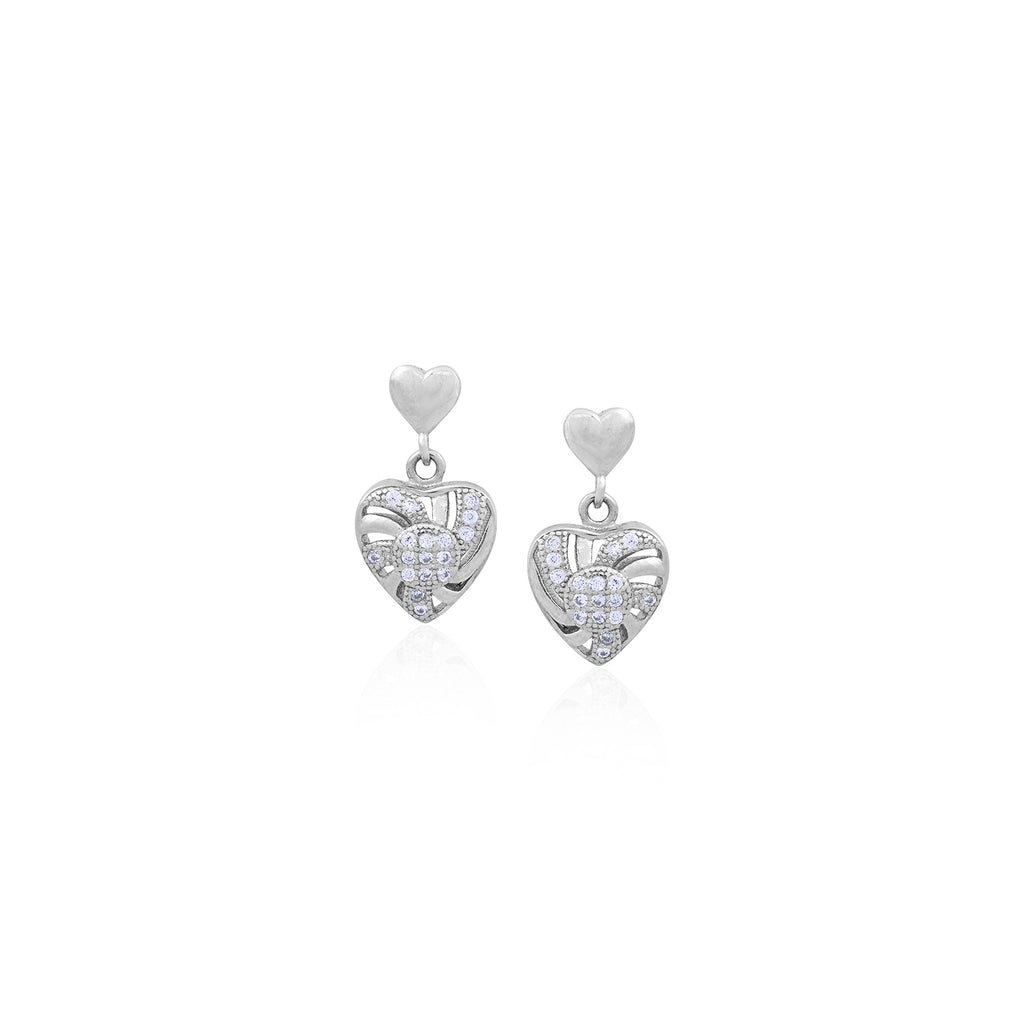 Silver Heart Charm Dangle Earrings for Her - Flâneur Global® | FG | 925 Fine Silver Jewelry & Accessories