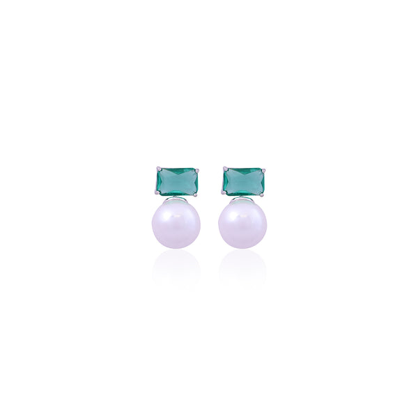 Silver Green Stone & Pearl Earrings for Her - Flâneur Global® | FG | 925 Fine Silver Jewelry & Accessories