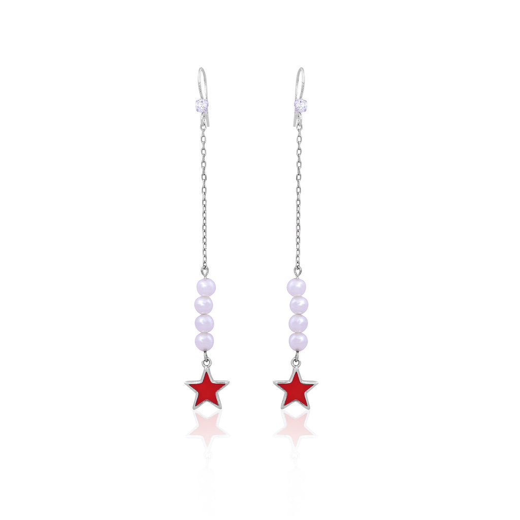 Silver Star Pearl Dangle Earrings for Her - Flâneur Global® | FG | 925 Fine Silver Jewelry & Accessories