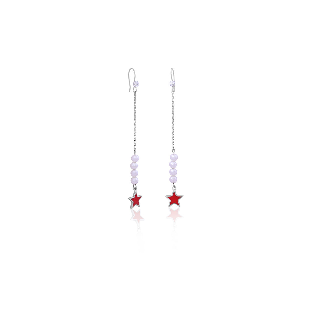 Silver Star Pearl Dangle Earrings for Her - Flâneur Global® | FG | 925 Fine Silver Jewelry & Accessories
