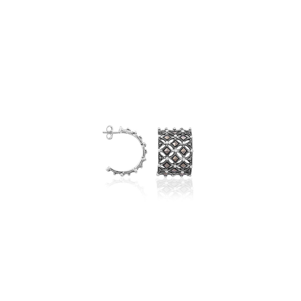 Silver Vintage Lattice Hoop Earrings - Flâneur Global® | FG | 925 Fine Silver Jewelry & Accessories