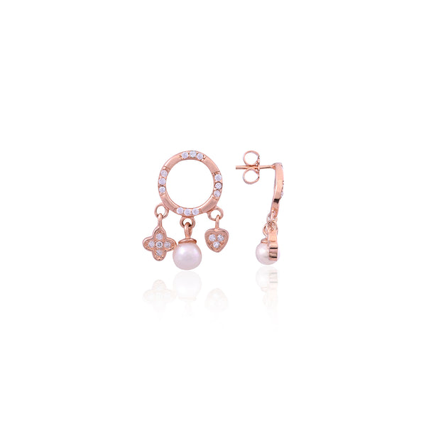 Silver Rose Gold Charm Pearl Drop Earring for Her - Flâneur Global® | FG | 925 Fine Silver Jewelry & Accessories