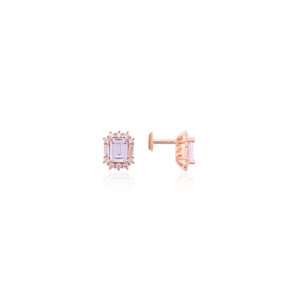 Rose Gold Emerald-Cut Halo Stud Earrings - Flâneur Global® | FG | 925 Fine Silver Jewelry & Accessories