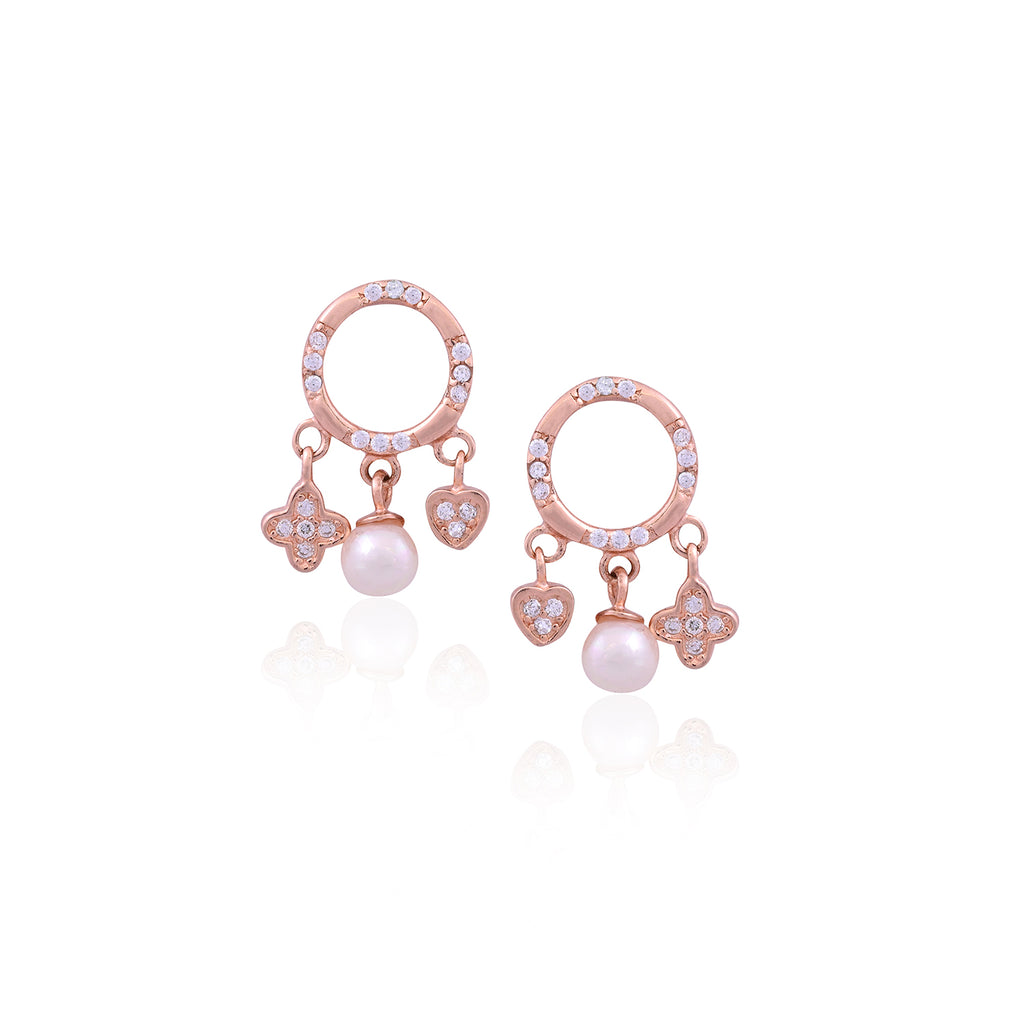 Silver Rose Gold Charm Pearl Drop Earring for Her - Flâneur Global® | FG | 925 Fine Silver Jewelry & Accessories