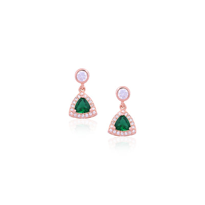 Elegant Rose Gold CZ & Green Trillion Drop Earrings - Flâneur Global® | FG | 925 Fine Silver Jewelry & Accessories