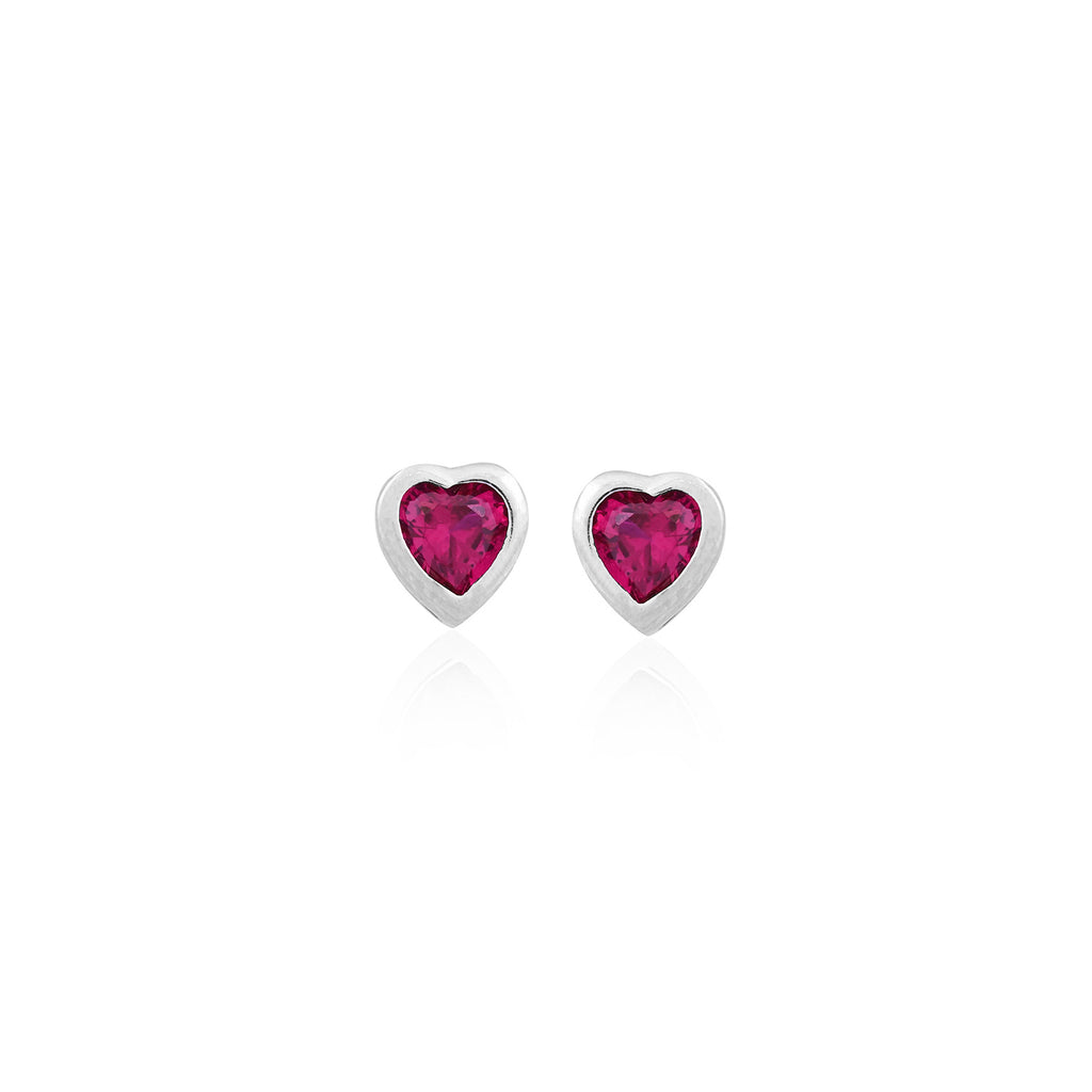 Silver Bezel-Set Heart Red CZ Stud Earrings - Flâneur Global® | FG | 925 Fine Silver Jewelry & Accessories