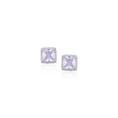 Silver White Solitaire Square Earrings - Flâneur Global® | FG | 925 Fine Silver Jewelry & Accessories