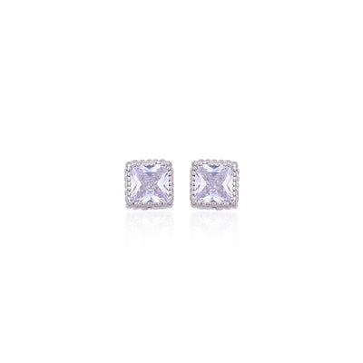 Silver White Solitaire Square Earrings - Flâneur Global® | FG | 925 Fine Silver Jewelry & Accessories