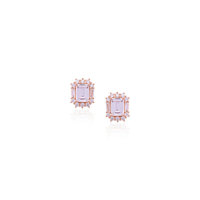 Rose Gold Emerald-Cut Halo Stud Earrings - Flâneur Global® | FG | 925 Fine Silver Jewelry & Accessories