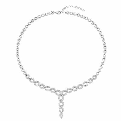 Sterling Silver Interlocking Circle Y-Drop Necklace – Cubic Zirconia Statement Necklace
