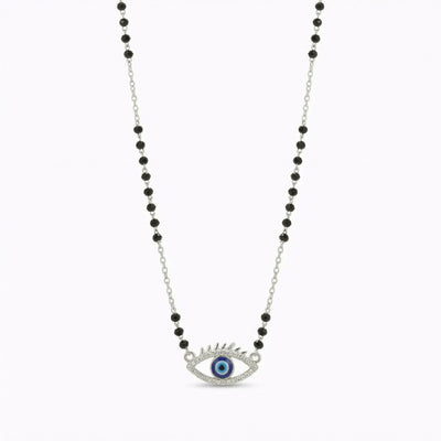Flaneur 925 Silver Evil Eye Mangalsutra with Zircon & Black Beads