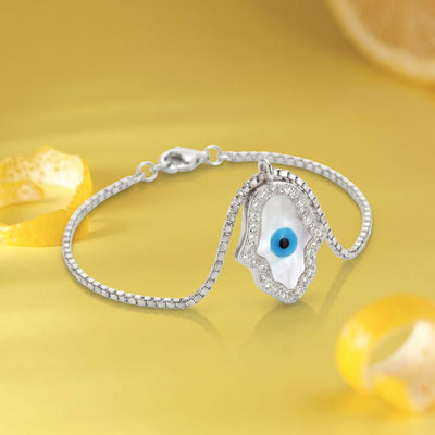 Sacred Hamsa Evil Eye Platinum Plated Sterling Silver Watch Beacelet Charm