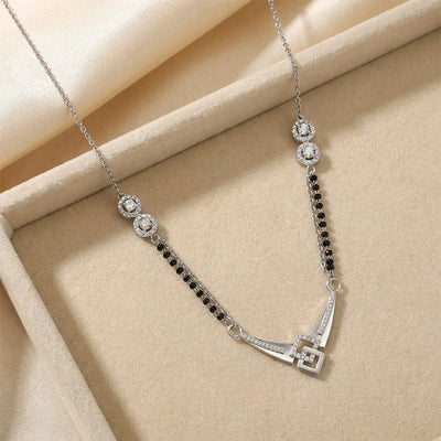 Flaneur 925 Silver Modern Geometric Mangalsutra with Black Beads