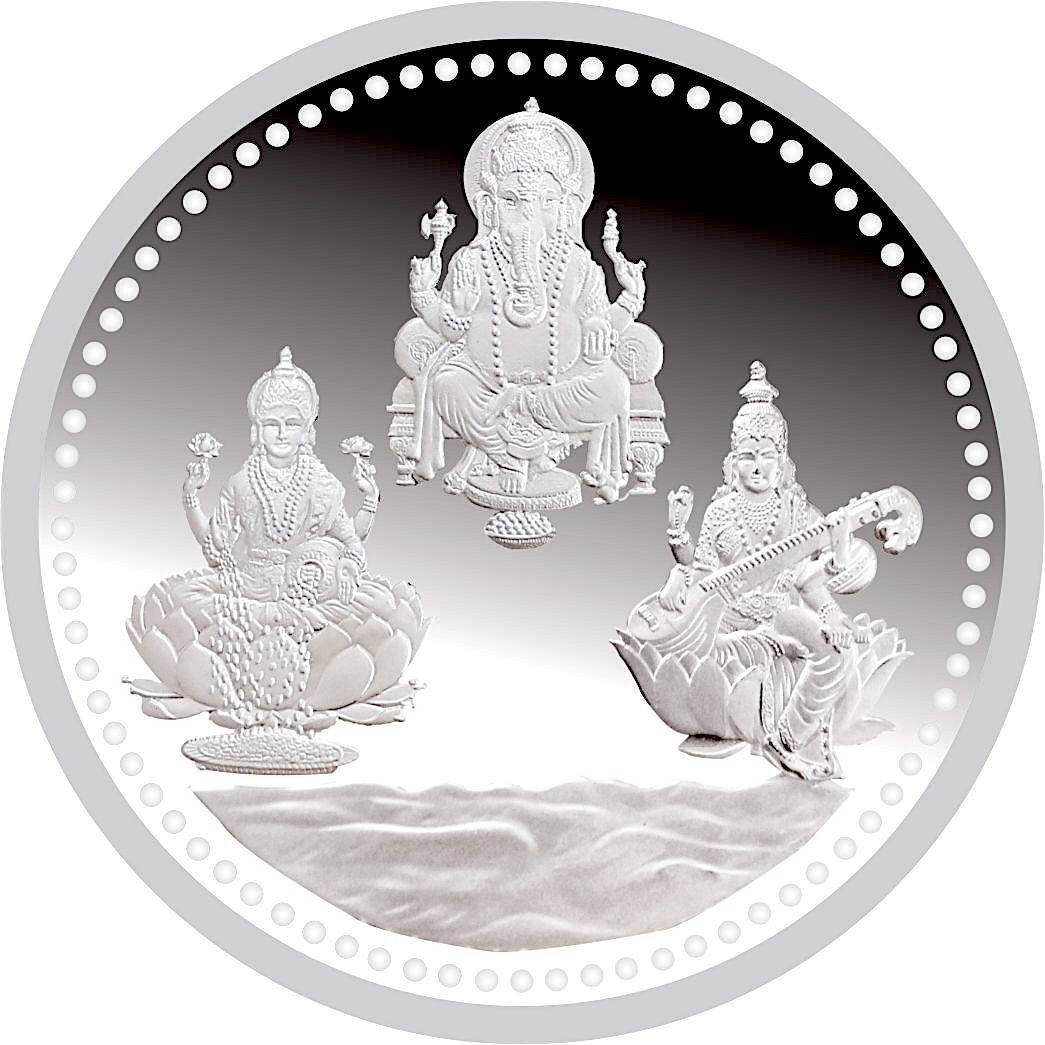 24K 30 Gram Lakshmi Ganesh Saraswati Silver Coin – Divine Blessings in Pure Silver