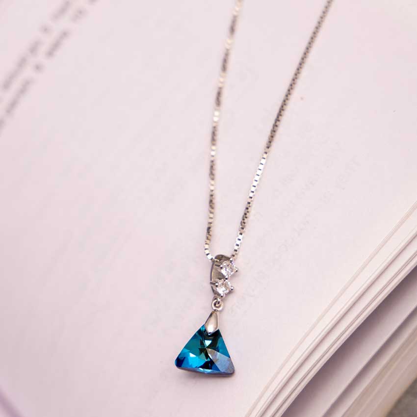 Triangular Blue Topaz Pendant Necklace