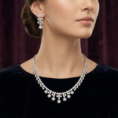 Flâneur Floral CZ Silver Necklace Set | 92.5 Sterling Elegance