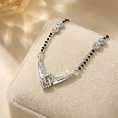 Flaneur 925 Silver Modern Geometric Mangalsutra with Black Beads