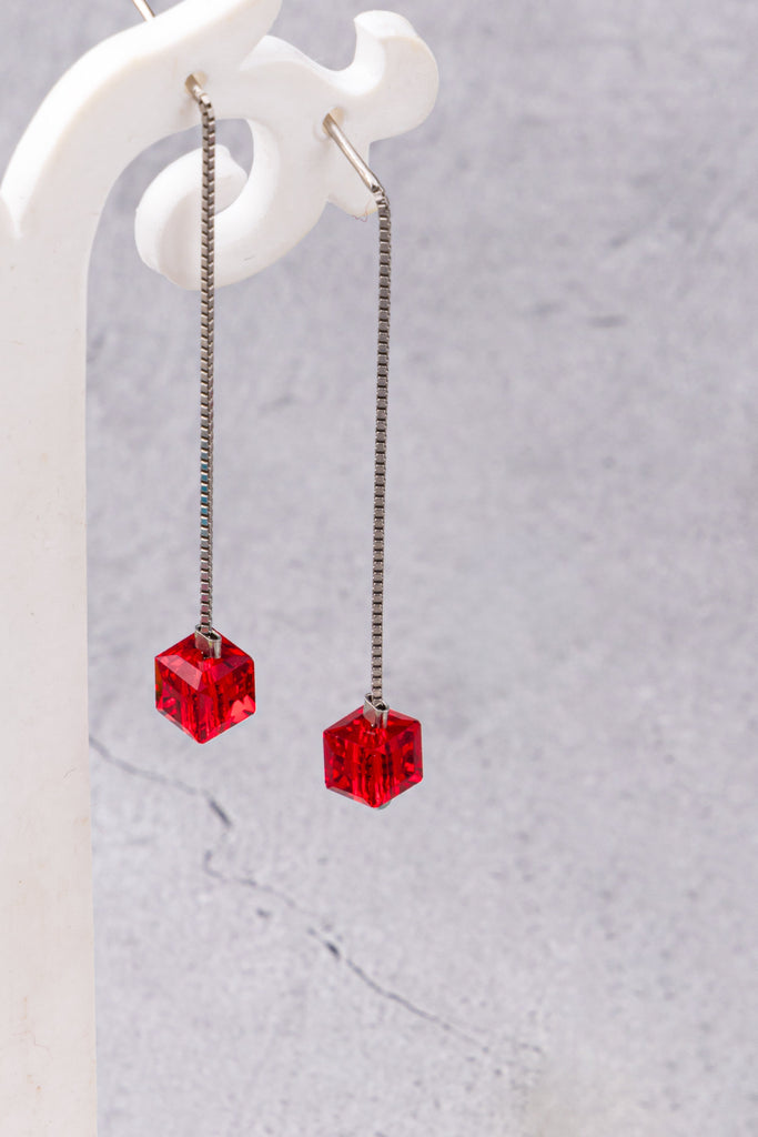 Red Faceted Bead Threader Earrings
