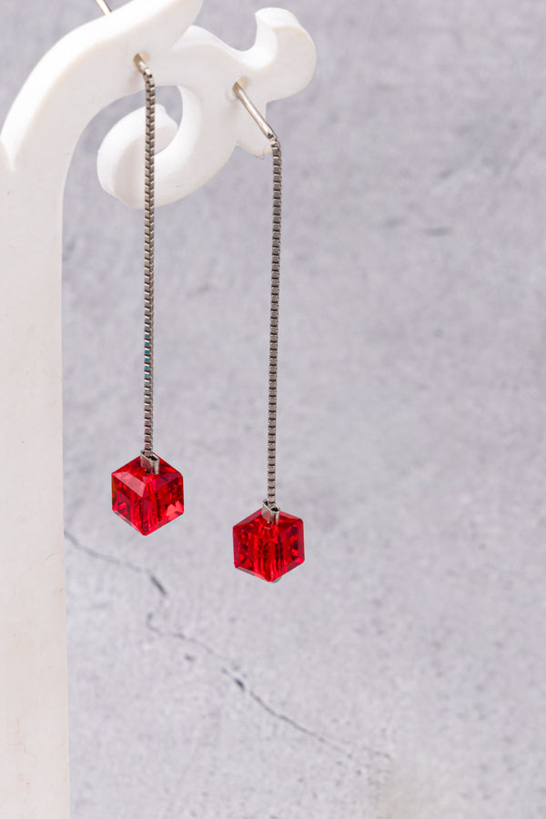 Red Faceted Bead Threader Earrings