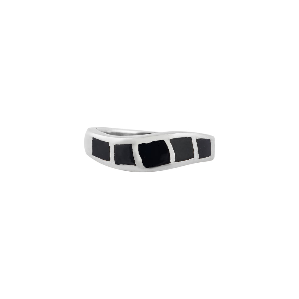 Bold Black Enamel Silver Ring for Him