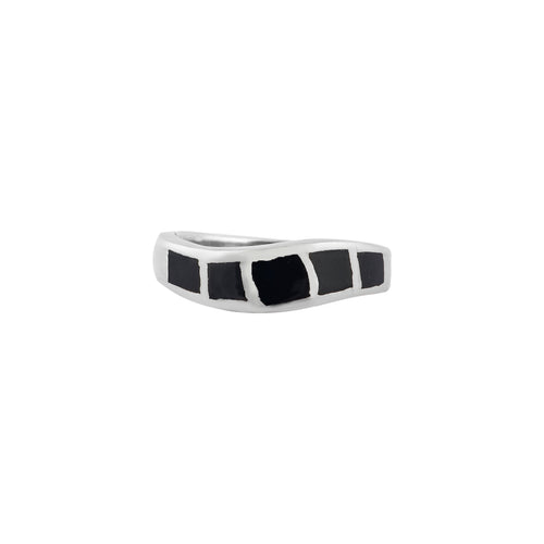 Bold Black Enamel Silver Ring for Him