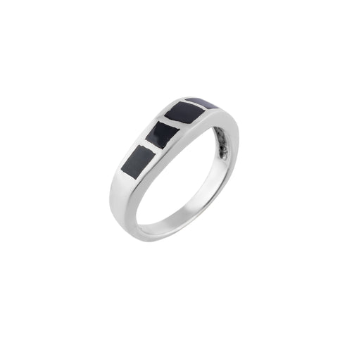 Bold Black Enamel Silver Ring for Him
